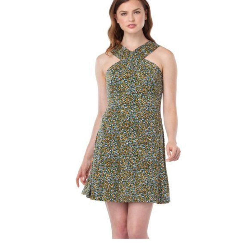 Michael Kors Quinn Cross Neck Dress In Taxi Yellow Size S